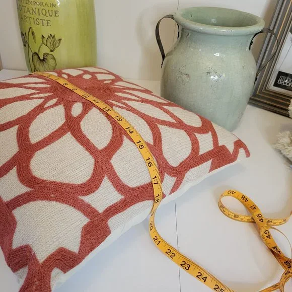 Accent Pillow, Nordstrom, Wool Embroidery Detail One Side, Rust Beige18"x18" - Picture 7 of 7